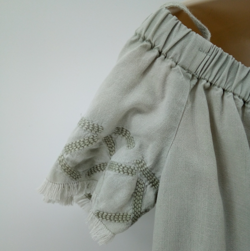 Cloth & Stone Mint Green Off the Shoulder Tribal Aztec Fringe Top S - Picture 4 of 12